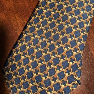 HERMES Paris Silk Tie in Blue Yellow Chain Pattern 59 EA